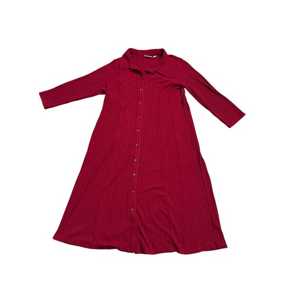 Susan Graver Large Red Ribbed Button Down Sweater Knit Midi Dress - Picture 3 of 4